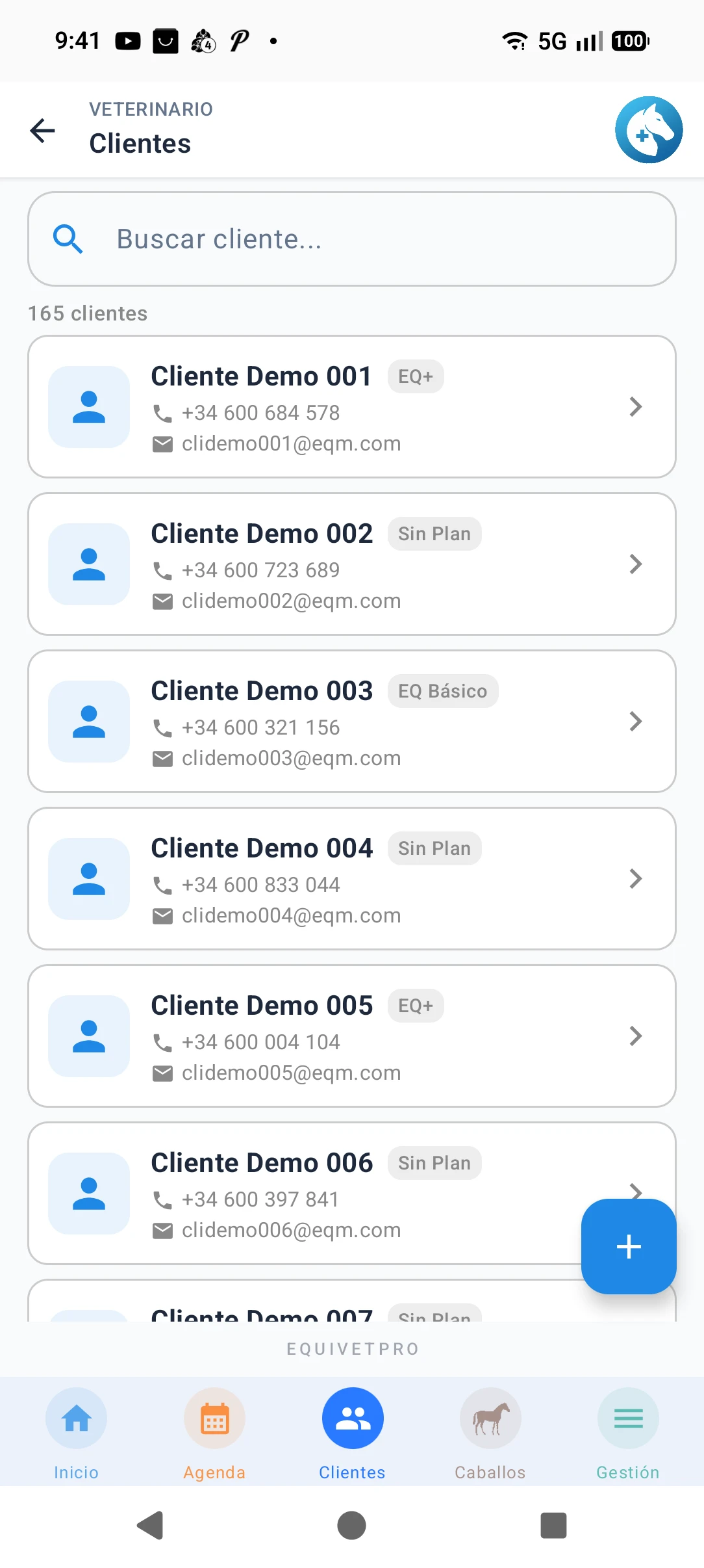 Lista de clientes con caballos vinculados