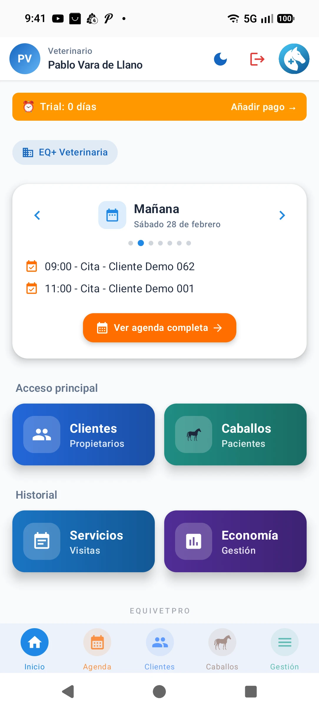 Dashboard — resumen de citas y métricas del día